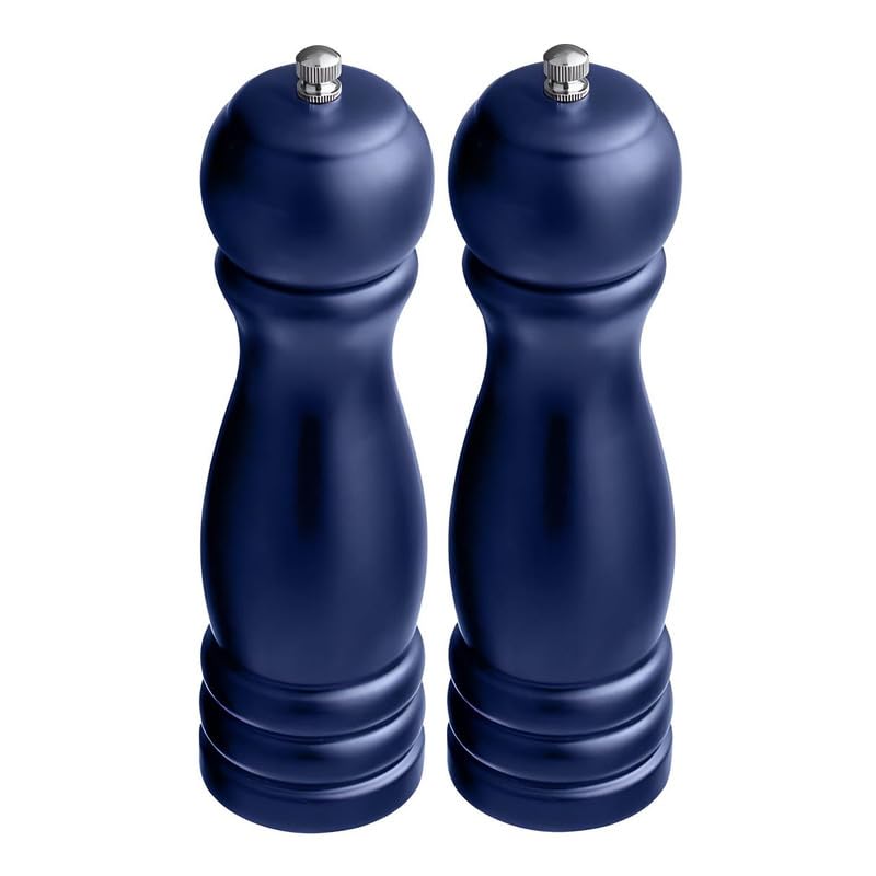 OCS Parts Pro Series 2-Pack Dark Blue Wooden Pepper Mills with Adjustable Grinder | 8-Inch Traditional Salt or Pepper Mill for Home Kitchens, Restaurants or Catered Events