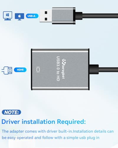 Image of USB to HDMI Adapter for Monitor 1080P@60Hz Display with 5Gbps High Speed Transmission, Support Extend & Mirror Mode, Compatible with Window 7 /10 /11, Mac OS 10.15+, Laptop, Desktop, TV, Monitor, Silver