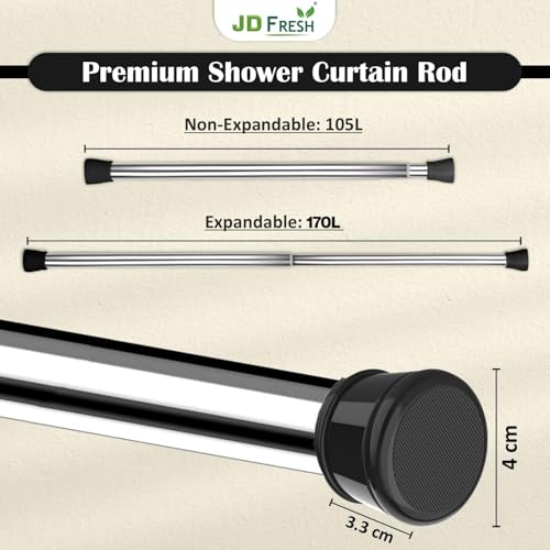 Image of JD FRESH 105 to 170 Cm Stainless Steel Extendable Curtain Rod Holder Without Drill /Shower Curtain Pipe /Window Curtain Rod for Home /Anti-Skid Spring Pull Rod for Bathroom /Wardrobe /Door - (Black)