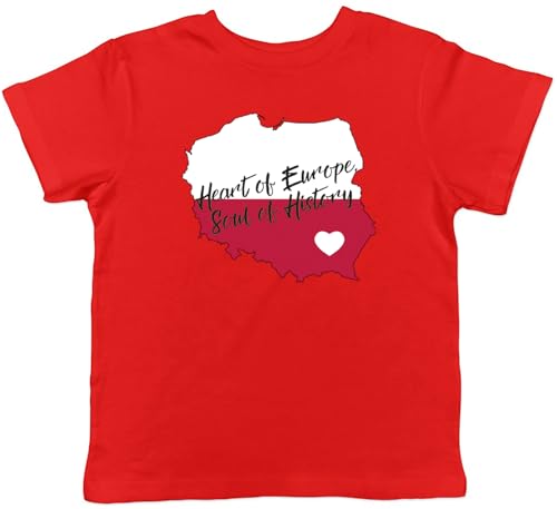 Image of Shopagift Polska Poland Kids T-Shirt Heart of Europe Soul of History Childrens Tee Boys Girls Red