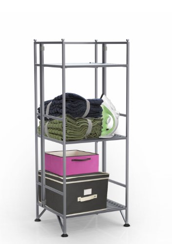 Image of Convenience Concepts Designs2Go X-Tra Storage 3-Tier Folding Metal Shelf, Silver