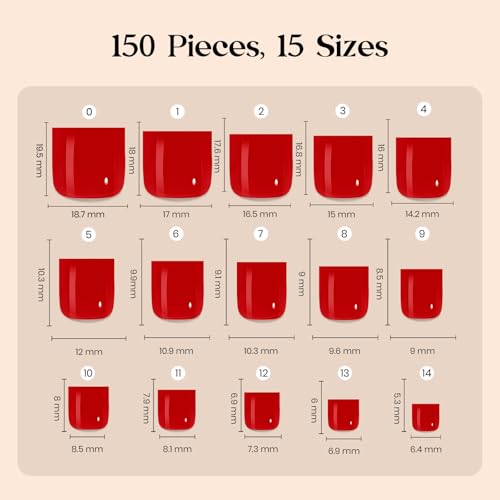 Image of Beetles X Press Red Toenails - Cherry Rouge | Red Short Square Press On Toe Nails | 150 Pcs 15 Sizes Natural Salon Quality Gel Nail Tips For Women