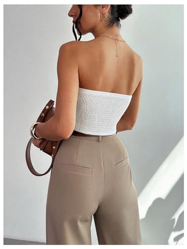 GORGLITTER Women's Strapless Tube Top Open Back Sleeveless Smocked Twist Bandeau Top Going Out Summer Crop Tops 20252