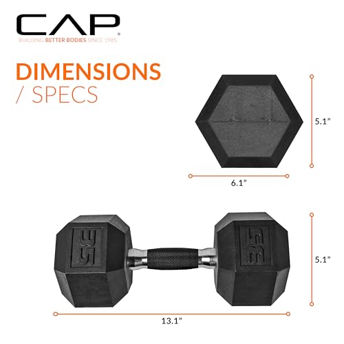 Image of CAP Rubber Coated Dumbbell Weights, Free Weights for Home Gym Strength Training, Anti-Roll Hex Dumbbells with Black, Chrome & Comfort Grip Handles, Singles