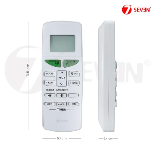 Image of 7SEVEN Compatible with Daikin Ac Remote Original ARC484B12 Model 132D Suitable 1 1.5 2 Ton Split and Window Air Conditioner with Backlit 38kHz 14 Keys