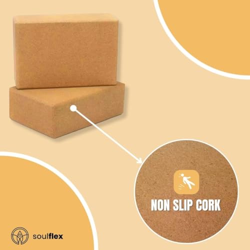 Image of Soulflex Imported High-Density Cork Yoga Block | Set Of 2 Premium Yoga Bricks | Yoga Accessory For Men & Women | Improve Posture, Balance, Performance | 3x6x9 Inches Yoga Prop For Asanas