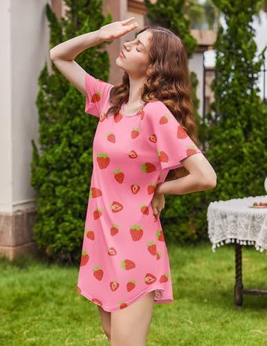 Image of Ekouaer Nightgowns for Women Bamboo Viscose Night Gown Short Sleeve Sleep Shirt Cooling Nightshirt Soft Sleepwear S-XXXL