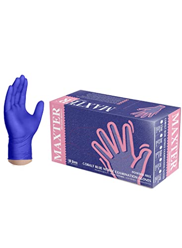 MAXTER Cobalt Blue Nitrile Gloves - Medical Exam, Powder Free, Work, Lab, Safety & Security Equipment, Disposable Gloves, 100 pcs per box, 2.2 Mil (3.0g)