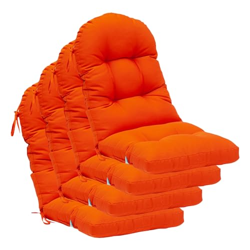 Image of QILLOWAY Outdoor High Back Chair Cushion for Adirondack, All Weather Rocking Chair Cushions Thick Padded Replacement for Patio Furniture Set of 4,Orange
