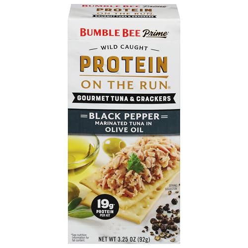Image of Bumble Bee Prime Protein on the Run Tuna Snack Kit - Gourmet Tuna Marinated in Olive Oil & Black Pepper with Crackers and Serving Utensil - 19g of Protein Per Serving