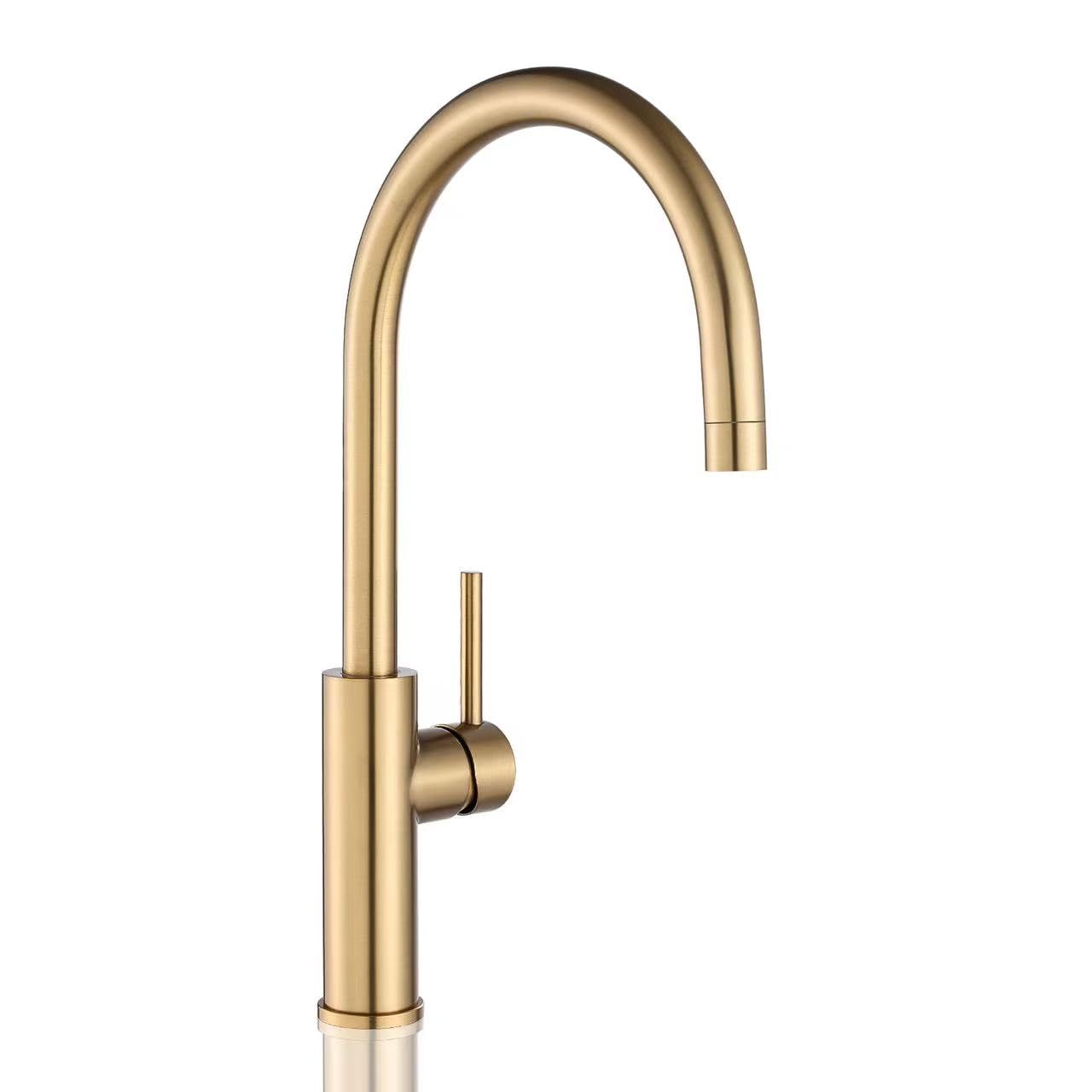 Grifo monomando para fregadero de cocina/barra, grifo de acero inoxidable con acabado dorado cepillado, un solo orificio, grifo giratorio de 360° para casas de campo, caravanas, autocaravanas y bañ