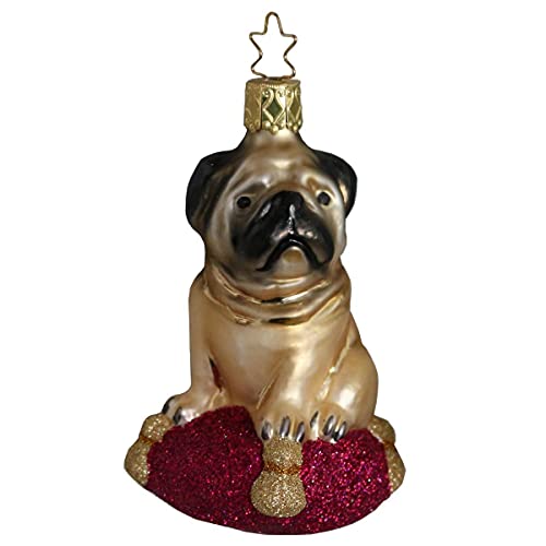 Inge-glas 85107212 Fideler Mops, 9.5 cm, 1 Stück/Box Glasornament, mundgeblasen und handbemalt