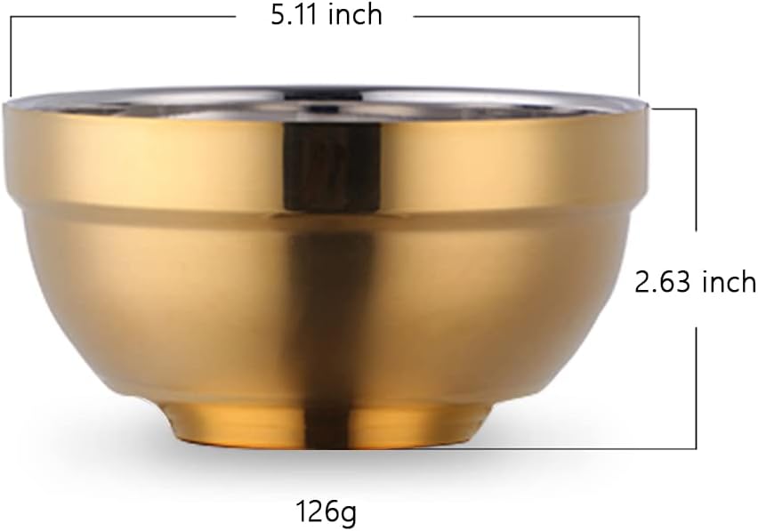 Stainless Steel Bowl Set: 17 Oz Cereal Bowl of 6 with Double Walled Insulated - Dishwasher Safe Unbreakable Deep Soup Bowl Home Kitchen & Child (Gold)