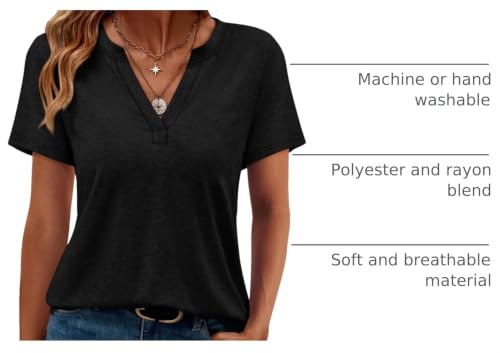 Image of WEESO Womens Tops Summer Short Sleeve V Neck Blouses Business Casual Loose Fit Tshirts Trendy Fashion Outfits