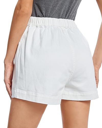 Fuinloth Women's Faux Denim Shorts, Elastic Wasit Mid Rise Loose Fit with 2 Front Pockets, Stretchy Jeans Short Pants4