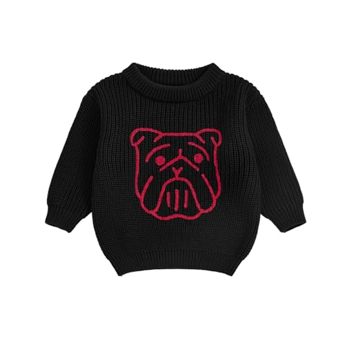 Toddler Boy Girl Football Sweater Game Day Embroidered Long Sleeve Crewneck Chunky Knit Sweatshirt Pullover Top