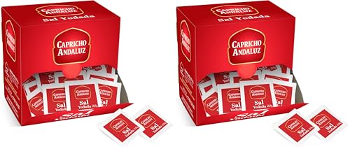 Capricho Andaluz | Sal en Sobres Monodosis | Expositor 300 Unidades 0.8g, Porciones Individuales Prácticas para Hostelería, Catering y Uso Diario (Paquete de 2)