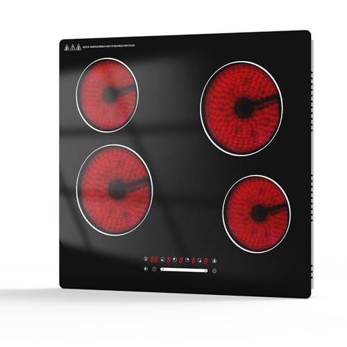 Gveyajo Placa Vitroceramica 6000W, Placa Vitroceramica 60cm Empotrable 4 Fuegos Con Control Táctil, 9 Niveles De Potencia, Temporizador, Bloqueo De Seguridad, Compatible Con Todo Tipo De Ollas