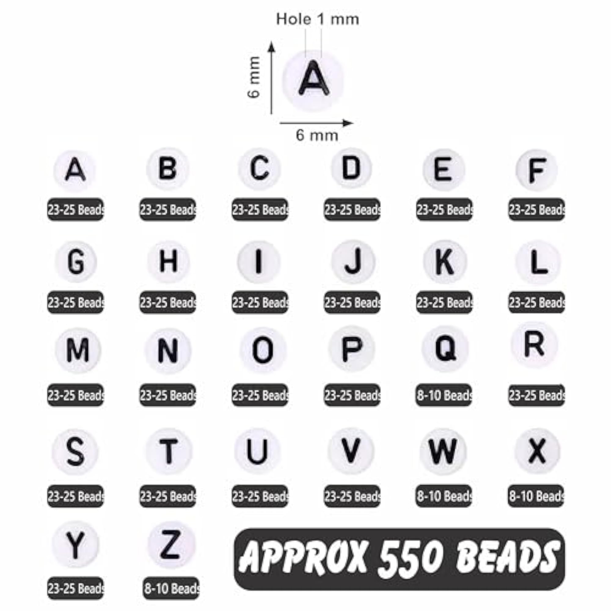 6mm Alphabet Round Single Letter Beads Set