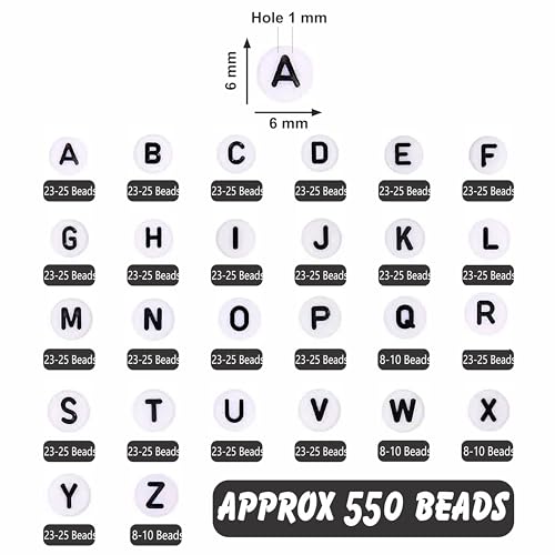 Image of INDIKONB Alphabet Round Single Letter Beads Set ? 26 Types A-Z, Perfect for Friendship Bracelet, Name Beads, Craft Beads, Jewelry Making & DIY Projects (with Box), White