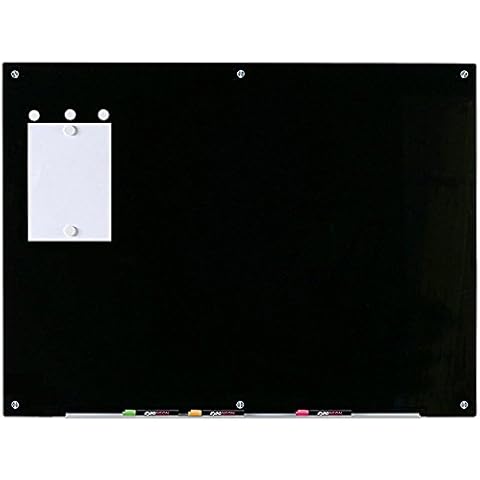 Audio-Visual Direct Magnetic Black Glass Dry-Erase Board Set - 4' x 3' - Includes Magnets, Hardware & Marker Tray Cover