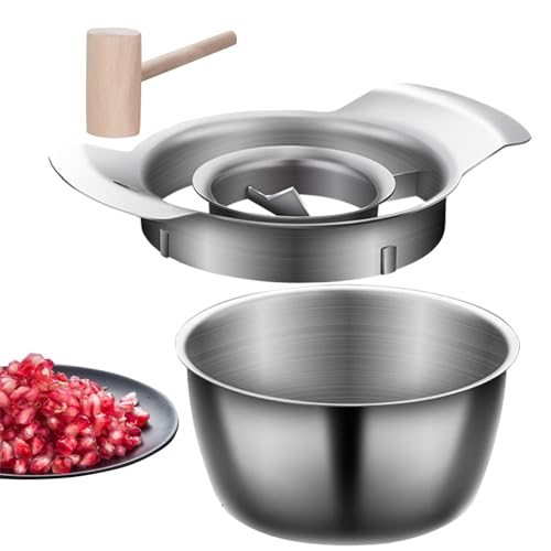 木製ハンマー付きザクロ皮むき器 - 17.6 x 9 x 6 cm ザクロ皮むきツールセット ザクロの芯抜きステンレススチール ザクロの種を剥がす ホーム&フルーツショップ用
