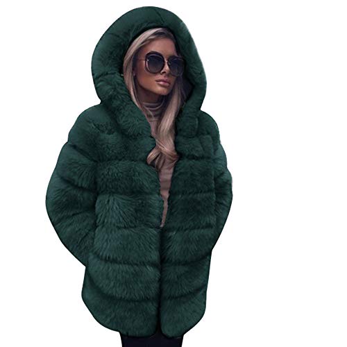 Women's Faux Fur Coat Fashion Winter Warm Outwear Jacket Cardigan Coat Hooded Cocktail Club Party Overcoat Green