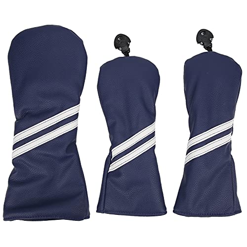 SUNGOOYUE Funda para Cabeza de Madera de Golf, Juego de Fundas para Cabeza de Palo de Golf a Rayas de PU Impermeables para Conductor No.1,3,5