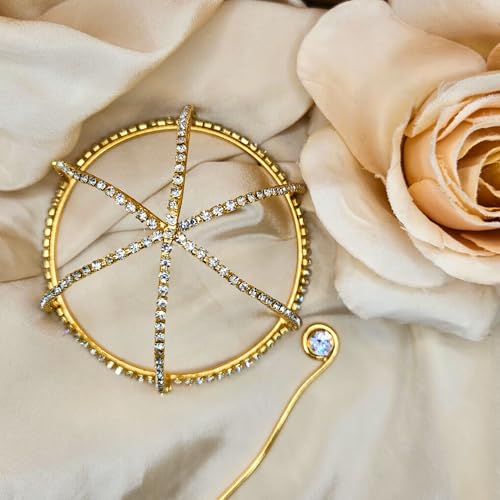 Image of Hair Bun Cage Accessory for Women | Handcrafted Brass Juda Cover with Stick | Anti-Tarnish Traditional Hair Accessory for Wedding & Festive (Rhinestone Hair Bun (Golden))