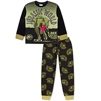 Jurassic World Boys Dinosaur Pyjamas Set Long Sleeve T-Rex Character PJs Kids Cotton Nightwear Ages 4-12 Years (9-10 Years) Black