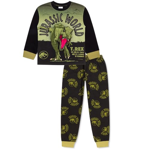Image of Jurassic World Boys Dinosaur Pyjamas Set Long Sleeve T-Rex Character PJs Kids Cotton Nightwear Ages 4-12 Years (11-12 Years) Black