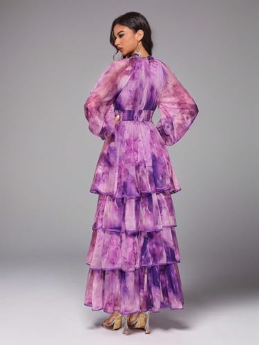 Image of TOLEEN Summer Casual Dresses for Women 2024 Spring Fashion Boho V Neck Long Sleeve Ruffle Floral Print Elegant Maxi Dress