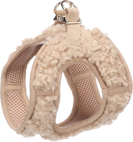 Flamingo Step&Go Hundegeschirr Pookie – Beige – Größe XS (A: 28–30 cm, B: 30–32 cm, 5 mm) – Weiches Fleecegeschirr mit Klettverschluss, Klickschnalle und goldfarbenen Details