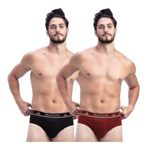 Image of Milton Mens Pure Cotton Solid Briefs|Soft Breathable Underwear for Men|Outer Elastic Comfort Fit Waistband|Skin-Friendly Essentials|Multi-Color, Color Name May Vary as per Availability|Pack of 2