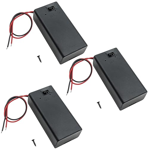 EX ELECTRONIX EXPRESS 3 Pack 9V Battery Holder with ON/Off Switch and Cover, Red & Black Wire Leads