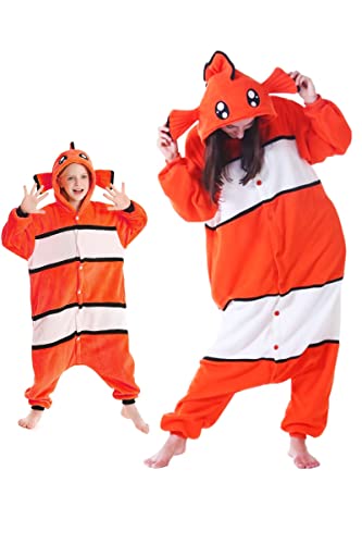 DarkCom Clownfish Onesie für Kinder und Erwachsene Eltern-Kind Karneval Schlafanzug Cosplay Halloween Tierkostüm Weihnachten Pyjamas X-L