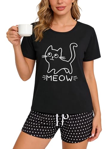 Image of VENTELAN Pajama Set For Women Cute PJS Summer Short Sleeve Shorts Sleepwear