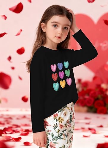 Image of Valentines Shirts for Girls Toddler Cute Love Heart Long Sleeve Casual Tee Tops
