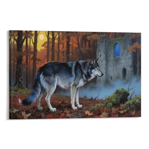 Tableaux animaux loup impression sur toile murale pour decoration chambre 30x45cm