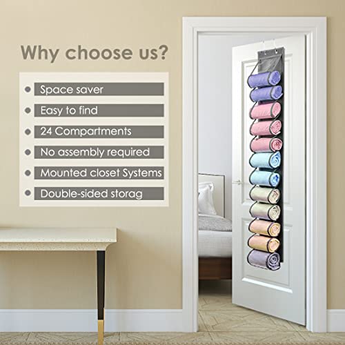 Jiikooai Foldable Leggings Storage Bag Clothes Portable Closet Roll Holder - Hanging Clothes Shirt Organizer With 24 Compartments Leggings Organizer, T-Shirt Organizer On Door/Wall (Grey) #TOP3