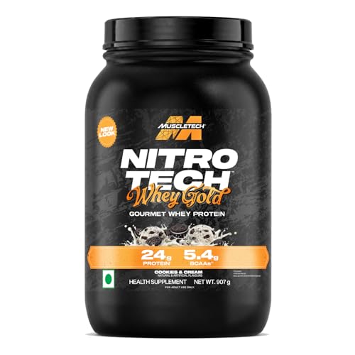 Image of MuscleTech Nitro-Tech Whey Gold Protein Powder | 24 g Protein & 5.4 g BCAAs Per Serving | Supports Lean Muscle & Faster Recovery | Cookie & Cream| 907g