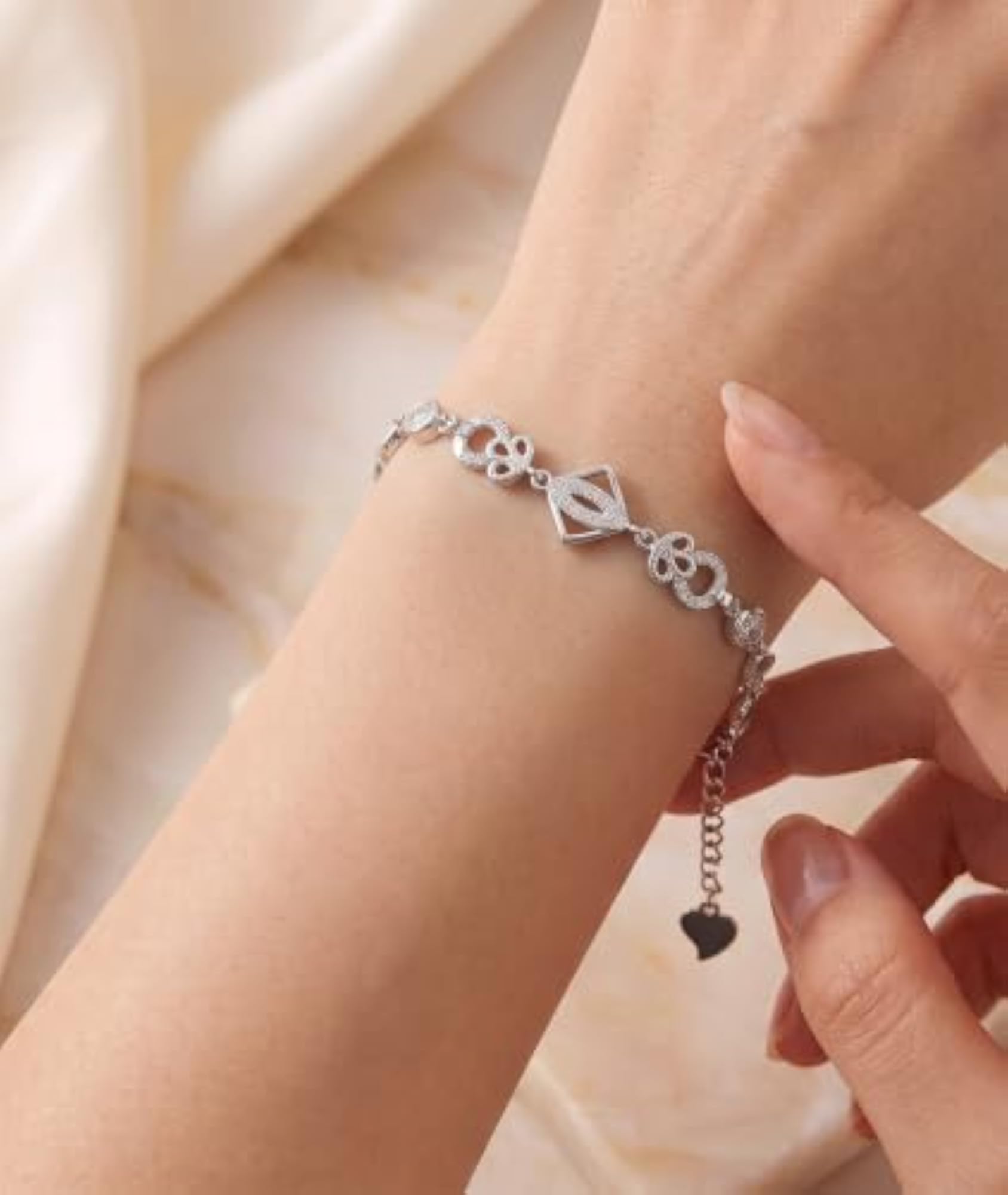 925 Sterling Silver CZ Chain Bracelet for Women