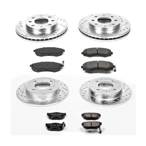 Image of PowerStop Front and Rear Brake Kit for Hyundai Elantra 1998-01 |Elantra 2005-06 |Tiburon 1999-01 - Drilled and Slotted Disc Rotors with Carbon-Fiber Ceramic Brake Pads Replacement, K2778