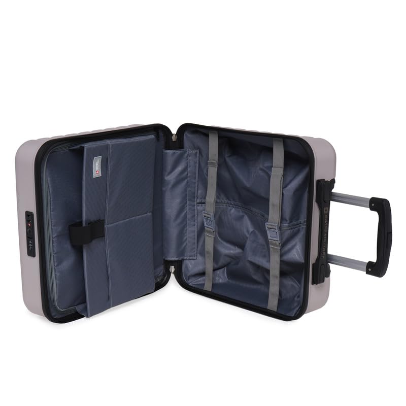 Image of SWISS MILITARY Dapper Overnighter Laptop Trolley 32L Polycarbonate Cabin Luggage with 15.4 Inch Laptop TSA Lock 360 Degree Wheels Utility Organizer Ivory