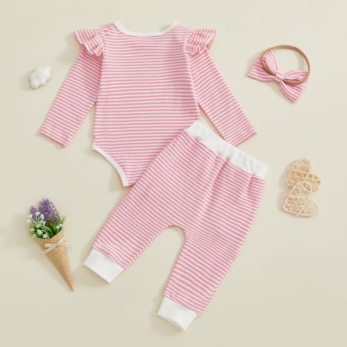 Newborn Baby Girl Clothes Striped Long Sleeve Romper with Pants and Headband Infant 3Pcs Fall Outfits4
