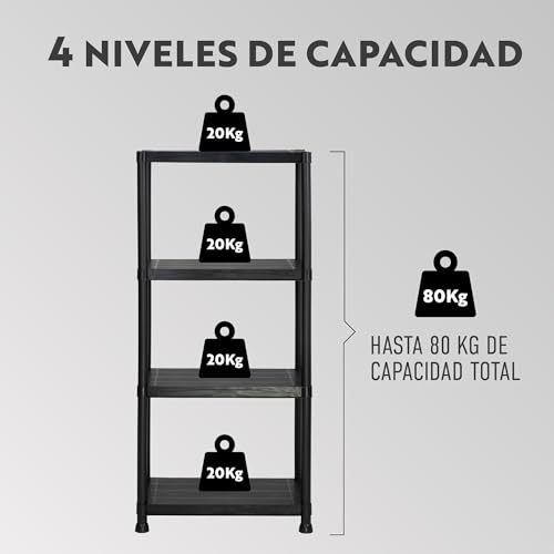 BRINDEK Estantería de Almacenaje 4 o 5 Baldas | Estructura Antideslizante Resistente y Ligera | Montaje sin Herramientas | Capacidad hasta 100 kg | para Hogar, Garaje, Trastero, Oficina (4 Baldas) - imagen 6
