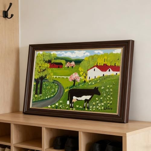 Toile vache Maud Lewis pour bureau : décoration murale zen avec cadre suspendu 20x30