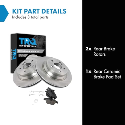 Image of TRQ Rear Brake Pad and Rotor Set Ceramic Compatible with 2010-2014 Mercedes-Benz E350 2015 E400 2013-2015 GLK250 2010-2015 GLK350
