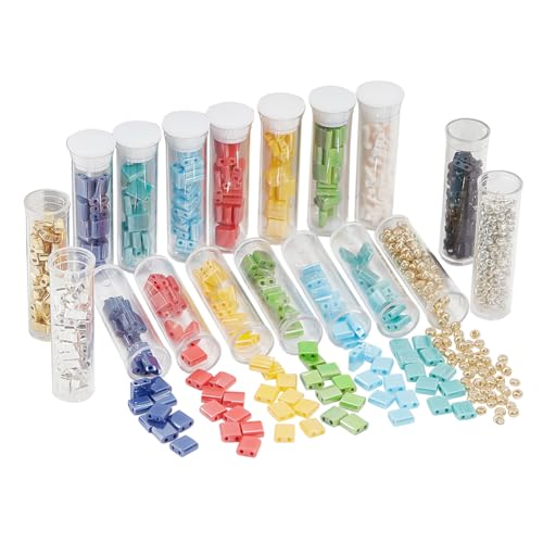 NBEADS 790 Pcs 3 Sizes 2-Hole Beads Set 10 Colors 2-Hole Glass Seed Beads Spacer with 300Pcs Round Seed 5x5mm/5x2mm/51mm Mini Japanese Glass for Bracelet Necklace Earring Jewelry Making