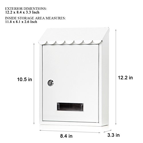 Image of Mailboxes Wall Mount with Key Lock - Jssmst Small Mail Boxes Horizontal, 12.2 x 8.3 x 3.05 Inch, White New